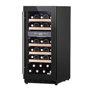 HCK Dual Zone Wine Cooler Refrigerator – Freestanding, Triple-Layer Glass, Electronic Temperature Control, Oak Wood Shelves – Stores 29 Bordeaux Bottles – Cellar Fridge with ETL Certified