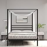 Golden Gate Beds Canopy Bed Frame with Four Poster Design, Strong Metal Slats and Built-in Headboard, Fits Drapes or Curtains, No Box Spring Needed, Girls or Teen Princess Style, Black, Queen Size