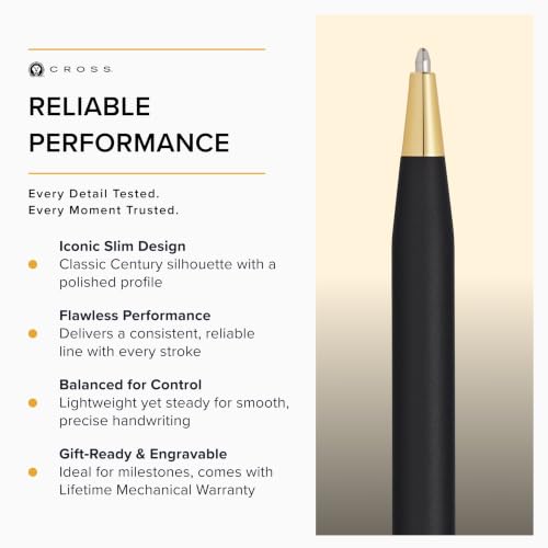 Image of Cross Classic Century Ballpoint Pen, Black & Gold, Medium Point, Black Ink | Refillable Pen for Effortless Writing, Durable Construction, Premier Distinctive Look, Gift-Ready Presentation