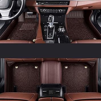 Image of 10D Car Foot Mat for Mercedes Benz eqs450 | Coffee | Premium Luxury Leather | Double Layered | Waterproof | Washable | Custom Fit |Antislip | Detachable Grass | Car Floor Mat
