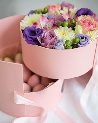 UNIKPACKAGING Premium Quality Round Flower Box, 2 TIER Gift Box with Lid, Size 7.8 dia. x 7 inch for Luxury Style Flower Arrangements (Pink) - Image 4