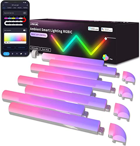 Glide RGBIC Smart Wall Light, Applique Murale Intérieur avec Synchronisation de Musique pour les Jeux et le Streaming, Plus de 40 Scènes Dynamiques, 8 Pièces et 4 Coin Cover