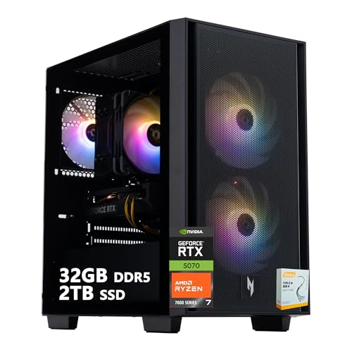 acer Nitro 60 Gaming Desktop Computer | AMD Ryzen 7 7700 | 32GB DDR5 2TB SSD | NVIDIA GeForce RTX 5070 12GB GDDR7 DLSS4 (Up to 988 AI Tops) | DisplayPort Wi-Fi 6 Win11 w/DLCA Accessory