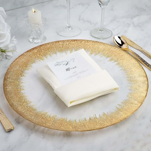 TCF Linen 13" Glass Chargers - Pack of 8 - Gold Charger Plates With Metallic Spray Rim Reusable Serving Tray For Dinner Wedding Party Events