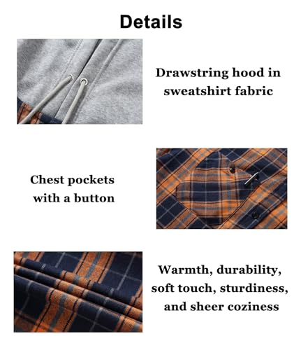 Image of Hooded Flannel Shirts for Men Plaid Long Sleeve Flannel Jacket Hoodies