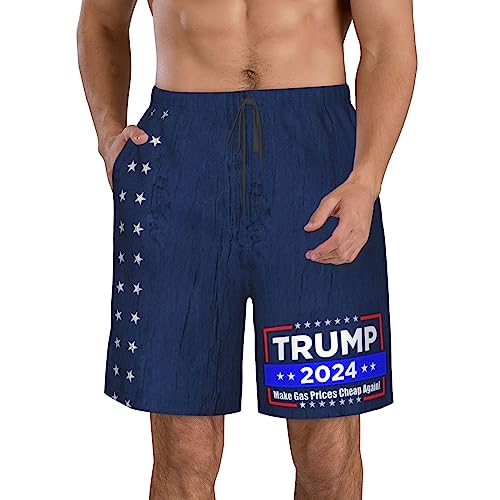 Make Gas Prices Cheap Again Tru-mp 2024 Men's Swimwear Swimsuits Solid Basic Long Swim Sport Trunks Board Shorts