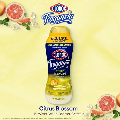 Image of Clorox Fraganzia Laundry Scent Booster Crystals, In-Wash Fragrance Beads for Fresh-Smelling Clothes & Linens, Safe for All Fabrics & Colors, Easy-Pour Bottle, Citrus Blossom Scent, 70 Oz