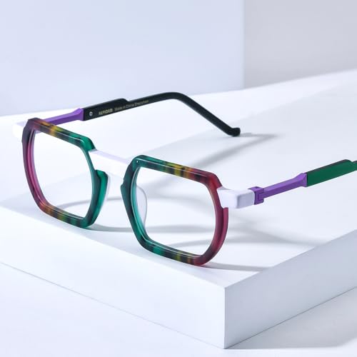 Image of HEPIDEM Matte Multicolor Acetate Glasses Frame Men Vintage Square Eyeglasses Optical Spectacles 9289