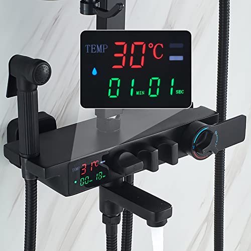 Ensemble combiné de douche thermostatique noir LED avec mitigeur mural et douchette - 4