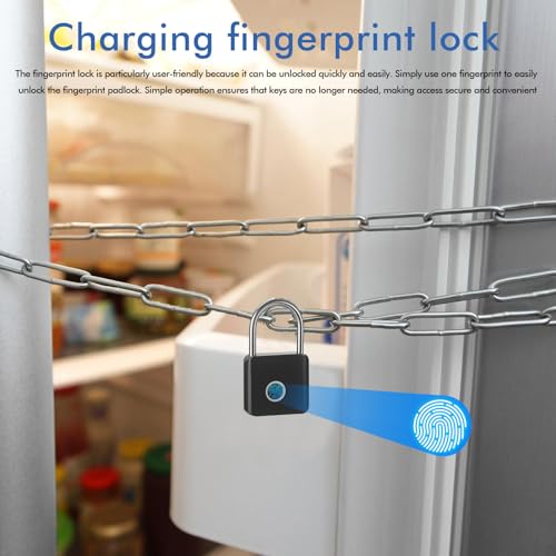 Vorhängeschloss Fingerabdruck, Schwarz Wetterfest Schloss mit Fingerabdruck USB-Aufladung Fingerabdruck Schloss, Fingerprint Sschloss für Spind, Fitnessstudio, Lagerhäuser, Gepäck