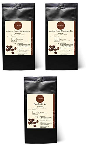 3 x Bio Kaffee Geschenk-Set Probierset - Colombia Excelso Sierra Nevada, Mexico Finka Flamingo, Peru Tunki - Bio Röstkaffee Pantagenkaffee - 100 % Arabica - gemahlen - 3 x 75 g (225 g insgesamt) Cover