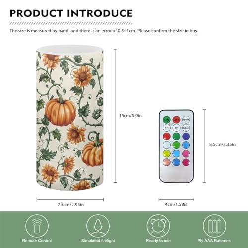 Image of Poceacles Pumpkin Sunflower Cream White Flickering Flameless LED Battery Candles Pillar Candles Tealight with 18-Key Timer Remote with Colorful Light for Indoor Outdoor Home Fall Autumn Decor