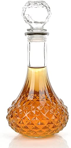 Image of European Style Glass Decanter Storage Container for Liquor, Whisky, Vodka, Scotch, Wine, Rum, Brandy, Champagne, Tequila, Juice (750ML-LONG Round Decanter)