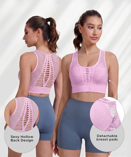 Image of SEASUM Women's Longline Sport Bra Seamless Yoga Crop Top Medium-Low Support Workout Bra