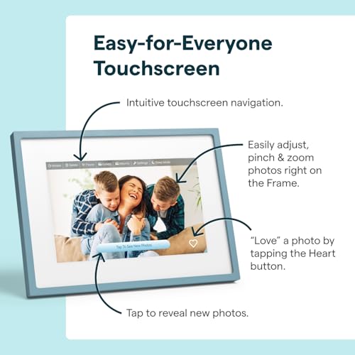 Image of Skylight Digital Picture Frame 2 - 10 inch Full HD Wi-Fi Touch Screen, 16GB Digital Photo Frame, Load Photos & Videos Directly from Phone, Anti-Glare - Ideal for Personalized Gifting, Classic Blue