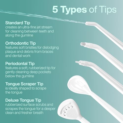 AquaSonic Aqua Flosser PRO - Rechargeable Electric Cordless Water Flosser for Teeth, Gums & Tongue - Waterproof Modern Design, 300ml Large Tank, 3 Modes, 6 Jet Tips, Deluxe Tongue Nozzle - Green by Aquasonic - Used condition - Image 7