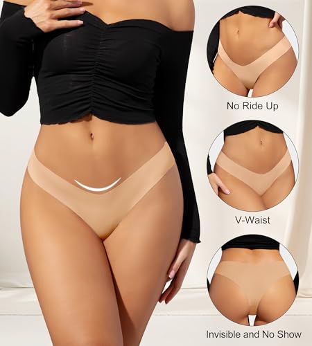 DEANGELMON Women Seamless Bikini Cheeky Underwear Invisible No Show Panties V-Waist Hipster Ladies Soft Stretch Multi Pack2