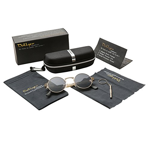 Dollger Round Sunglasses Black Steampunk Glasses Gold Metal Frame Mirror Lens Sunglasses #TOP4