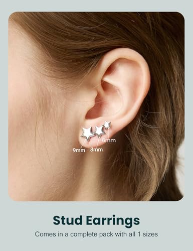Star Earrings for Women Set 1 Pairs 316L Stainless Steel Hypoallergenic Earrings Star Climber Stud Earrings Set (Silver/Gold/Rose Gold)2