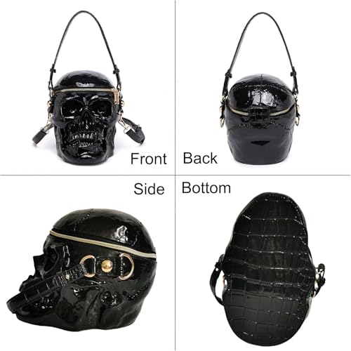 Image of Men PVC Unique Novelty Gothic Handbag Detachable Strap Crossbody Shoulder Bag Halloween Skull Purse for Women