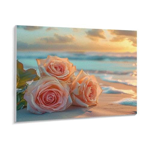 数字油絵 ラッセン ビーチローズ デジタル油絵 数字キットによる絵画 DIY絵 手塗り 美しい海の景色 魅力的な花 数字キット塗り絵 壁飾り ホーム オフィス装飾 数字塗り絵 手工芸 初心者 大人 子供 贈り物 50×40cm