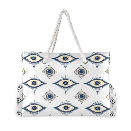 Blue and Back Evil Eye Beach Bag & Travel Tote Bag Large Sandproof with Zipper Closure, Wet Pouch for Swim Gym Travel2