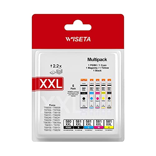 PGI-580 CLI-581 XXL Druckerpatronen Kompatible für Canon 580 581 Multipack, TR8550 Tinte Patronen für Canon Pixma TS6150 TS6350 TS705 TS6250 TS8150 TS8250 TS8350 TS9550 TR7550 TR8500 (5er-Pack) Cover