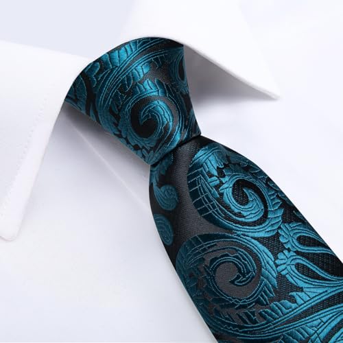 Image of DiBanGu Mens Paisley Tie Set Silk Woven Jacquard Necktie and Pocket Square Cufflinks Gift Set for Wedding Bussiness