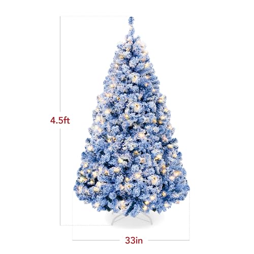 Best Choice Products Pre-Lit Blue Christmas Tree, 4.5ft Artificial Flocked Full Fir Tree, Holiday Decoration w/ 200 Lights, 400 Branch Tips