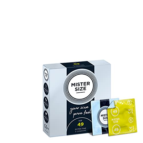 Mister Size - Pura Sensación: Paquete de 3 Preservativos Ultrasensibles (Preservativos Finos con Lubricante Sexual) de Látex Natural y Talla Individualizada - Talla: 49mm