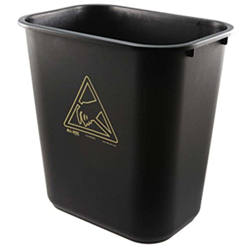 ESD-Safe 28 Quart Trash Receptacle with Yellow Reaching Hand Logo, Black