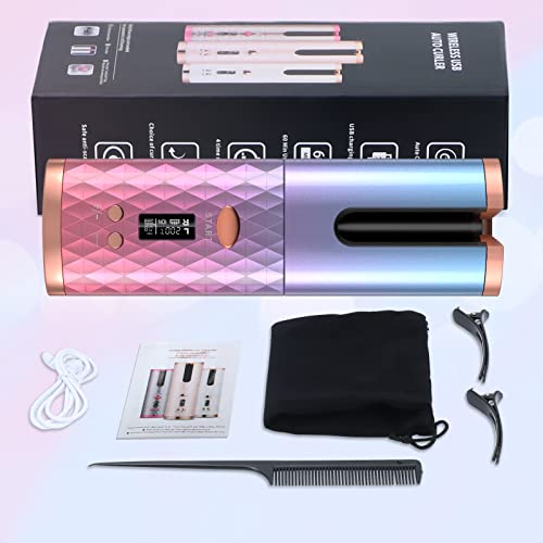 Automatic Curling Iron, Cordless Auto Hair Curler With 6 Temps & Timers, Rechargeable Ceramic Barrel Hair Curlers, Portable Rotating Curling Wave Wand Styling Tool, Auto Shut Off #TOP6