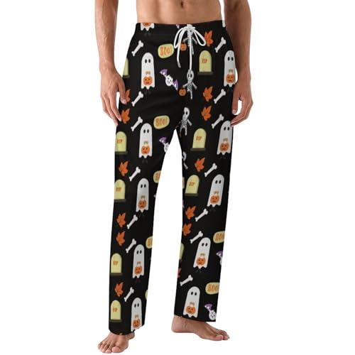 Bagea-Ka Halloween Ghosts Carry Pumpkin Lanterns Mens Pajama Pants Lounge Sleep Long Pants with Pocket Loungewear