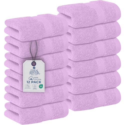 Image of DAN RIVER 12-Pack Premium 100% Cotton Lavendar Face Towels for Bathroom - Reusable Face Wash Cloths for Showering 12x12 Inches - 550 GSM Super Soft & Absorbent Luxury WashCloths for Body, Spa & Gym