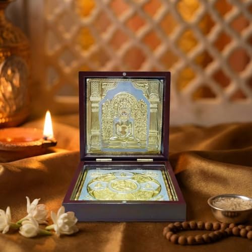 Image of Lord Mahavir Pocket Temple for Pooja Room | Gold Plated Photo Frame & Devotional Prayer Box for Jains | Gift for Family & Friends, Diwali Gift & Home Decor - (Medium) 4 Inch - Pack of 1