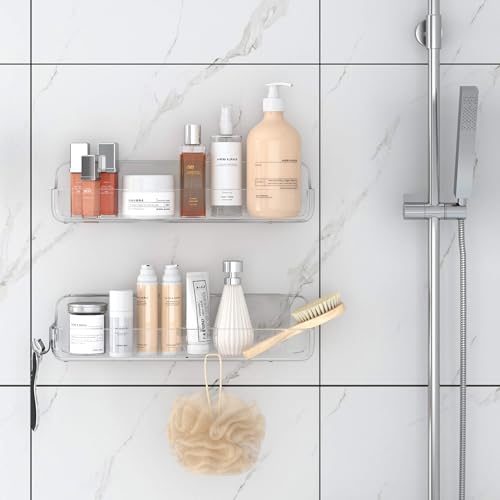 TZAMLI Shower Caddy Bathroom Shelves, No Drilling Self Adhesive Shelf Plastic Clear Shower Organizer, Wall Mounted Rack Inside Shelves for Bathroom Kitchen Storage - Image 5