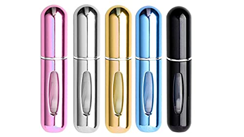 HINNASWA Mini Refillable Perfume Atomizer Travel Perfume Atomizer Refillable Perfume Refill Bottle Travel Atomizer Sprayer for Perfume Empty Spray Bottle Atomizer (Pink, Silver, Golden, Blue, Black)