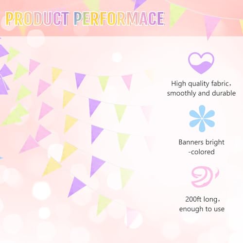 Image of Tatuo 200 Feet Solid Pennant Banners Flags String Triangle Hanging DIY Bunting Flags Party Decorations for Grand Opening Party Banners for Kids Birthday, Shops (Pastel Color)