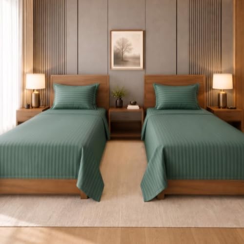 Image of Living Roots Glace Cotton 180 TC Single Bedsheet Set with 2 Single Bedsheets & 2 Pillow Covers|60 x 90 Inches |Soft, Breathable & Durable |Fits Mattress up to 4 Inches |No Colour Bleeding (Sage Green)