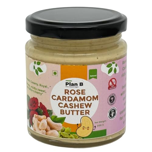 Image of Plan B Rose Cardamom Cashew Butter | 200g Jar | Rose & Cardamom Plant-Based Nut Butter | Creamy Spread | Dairy-Free | Gluten-Free