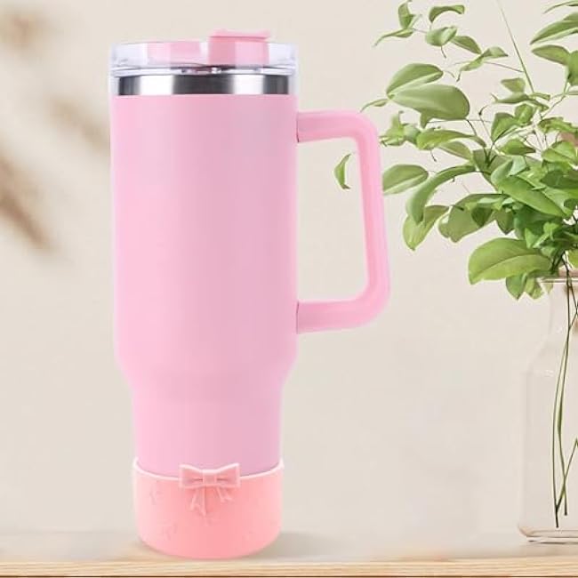 LUOTIVON 1Pcs Bow Protective Cup Boot for 20 30 40oz Stanley Bumper, Silicone Tumbler Bottom Sleeve Cover Accessories (Pink)