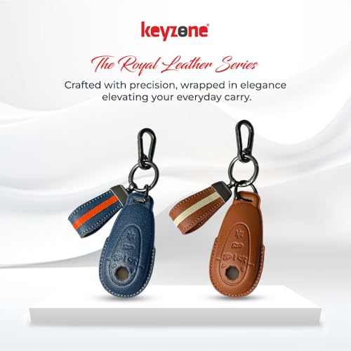 Image of keyzone Royal Leather Key Cover for MG cyberster Smart Key. (Cognac Brown)