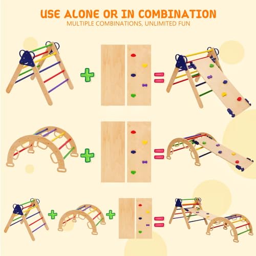 7 in 1 Klettergerüst Indoor, Montessori Kletterdreieck mit Rutsche, Kletterleiter und Kletterbogen,Indoor Kletterspielzeug,Kletterturm, Indoor Spielplatz für Kinder von 1-5 Jahren