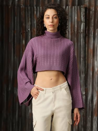 Image of High Star Women Acrylic Knitted Boxy Fit Turtle Neck Full Sleeves Sweaters 52