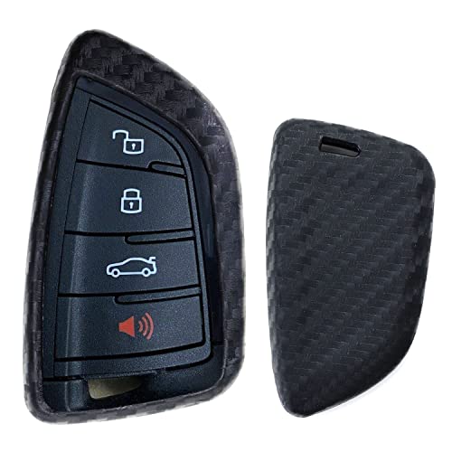 iJDMTOY Black Carbon Fiber Pattern Soft Silicone Key Fob Cover Case Compatible with 2020-up Toyota Supra GR