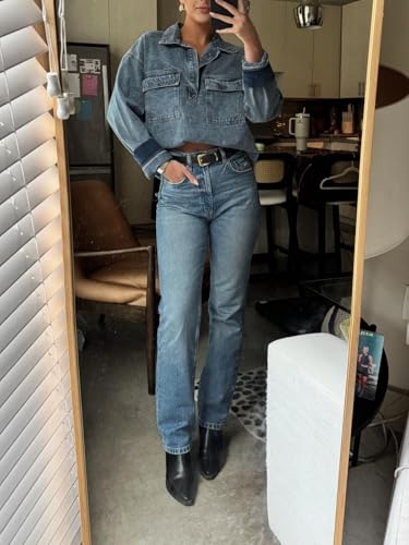 Coutgo Womens Pointed Toe Ankle Boots Chunky Stacked Heel Side Zipper Leather Fall Booties Shoes3