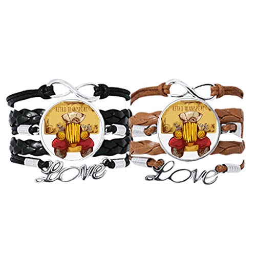 Pulsera de cuerdas de cuero para parejas con diseño de coche retro vintage de Gran Bretaña