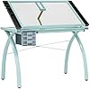 SD Studio Designs Futura Craft & Drawing Table with Adjustable Tempered Safety Glass Top Modern Art Desk with Storage Drawers, Pencil Ledge, Glossy Sage/Clear Glass