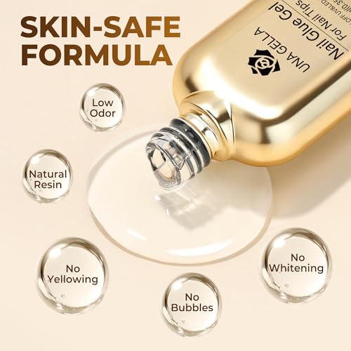 Image of UNA GELLA 9 in 1 Gel Nail Glue U V Light Super Hold for Gel Nails Tips, 10 ml Brush On Nail Glue for Light-color Press On Nails, Rhinestones, Base coat, Blooming Art, Acrylic Tips Lamp Needed