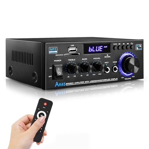 Image of Cybrosol AK45 Stereo Audio Amplifier,300W Peak Power Home 2 Channel Wireless Bluetooth Amplifier, Home Amplifiers FM Radio, USB, SD Card, with Remote Control Home Theater Audio Stereo System